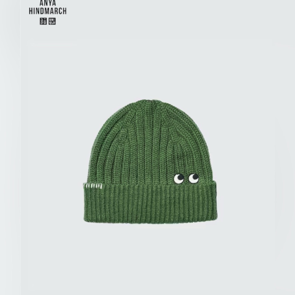 Anya Hindmarch x Uniqlo Green Heattech Knitted Beanie NWT